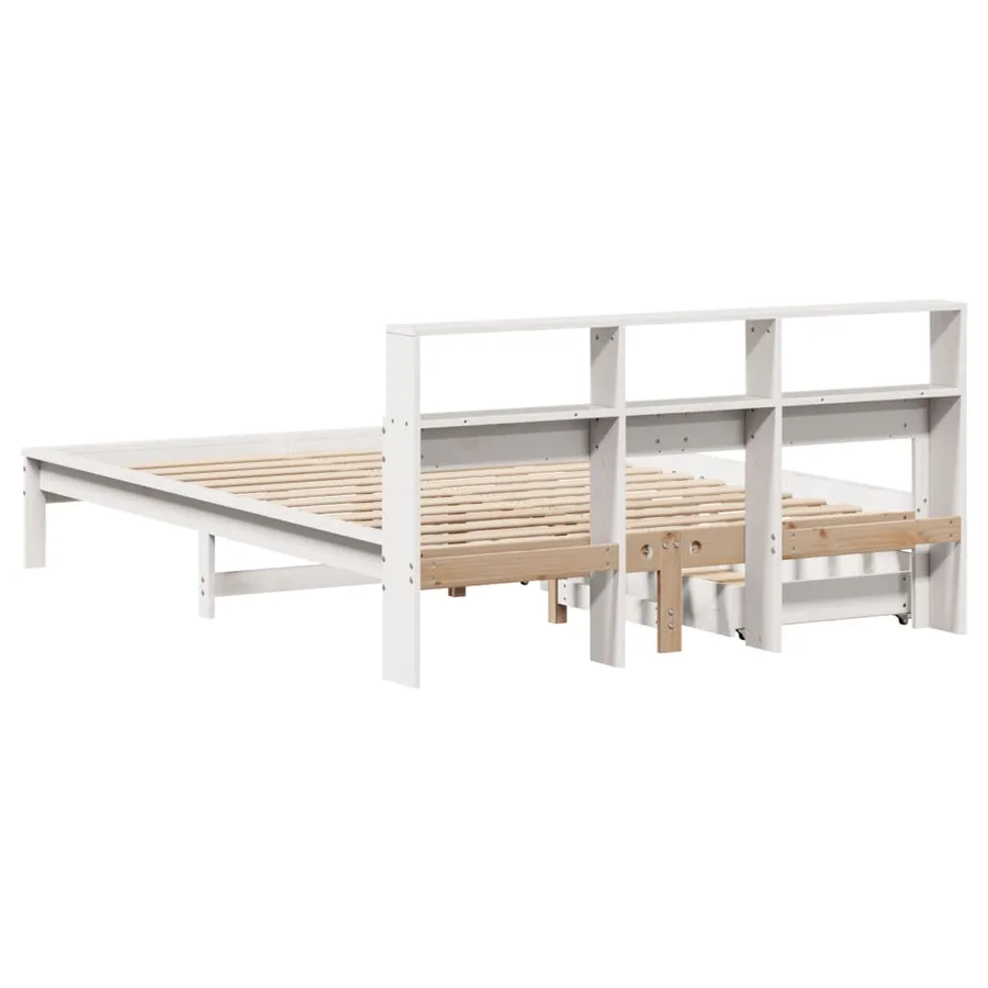 Lit bibliothèque sans matelas blanc 140x200 cm bois pin massif - 6