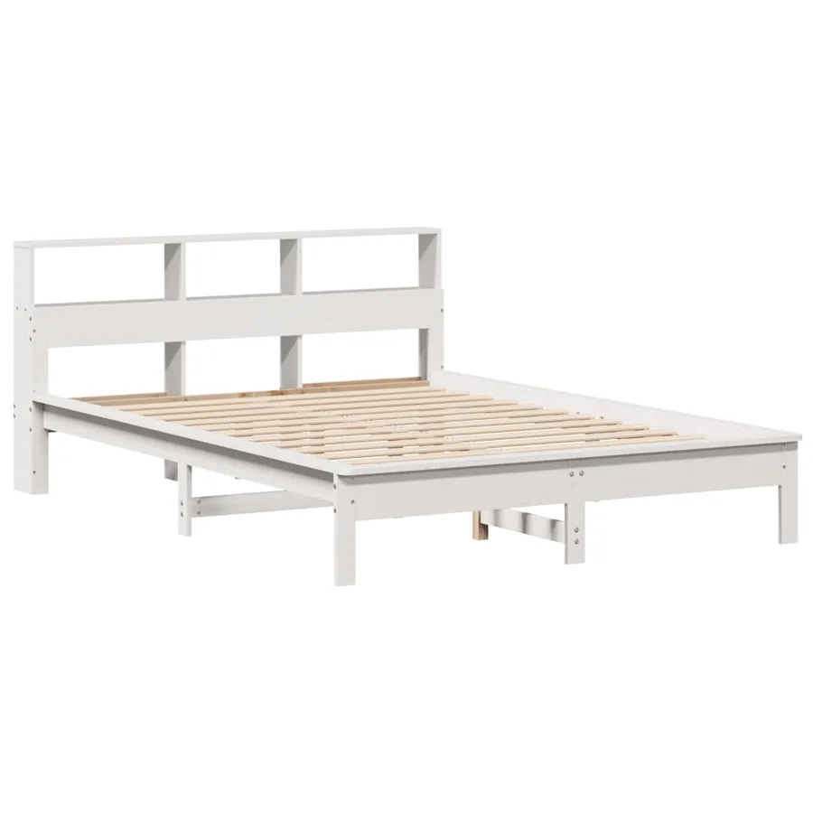 Lit bibliothèque sans matelas blanc 140x200 cm bois pin massif - 7