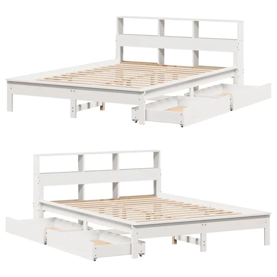 Lit bibliothèque sans matelas blanc 140x200 cm bois pin massif - 9