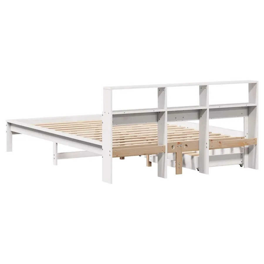 Lit bibliothèque sans matelas blanc 160x200 cm bois pin massif - 6