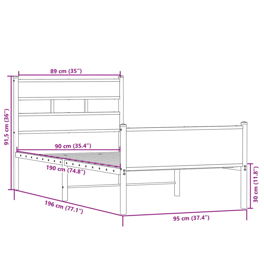 Cadre de lit sans matelas chêne sonoma 90x190 cm - 9
