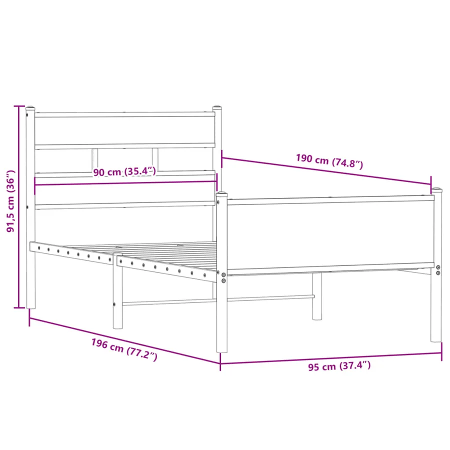 Cadre de lit sans matelas chêne fumé 90x190cm bois d'ingénierie - 9
