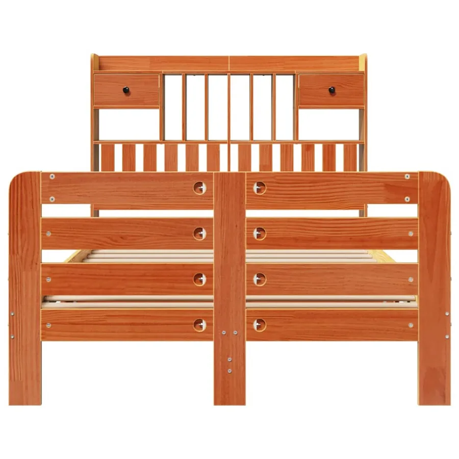 Lit bibliothèque sans matelas cire marron 135x190 cm pin massif - 4