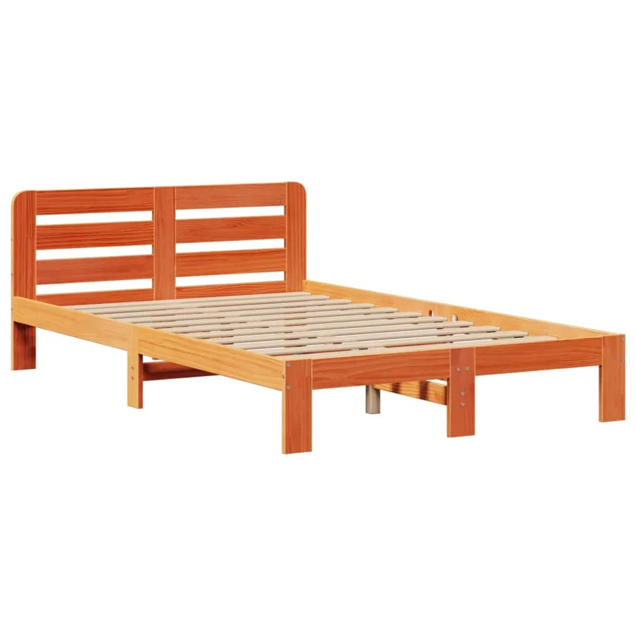 Lit bibliothèque sans matelas cire marron 135x190 cm pin massif - 5