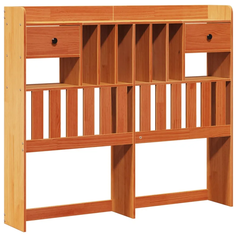 Lit bibliothèque sans matelas cire marron 135x190 cm pin massif - 6