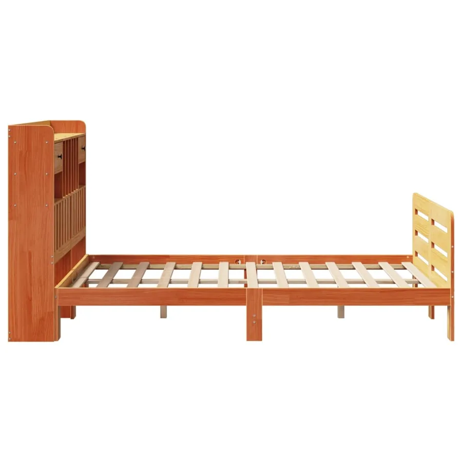 Lit bibliothèque sans matelas cire marron 135x190 cm pin massif - 7