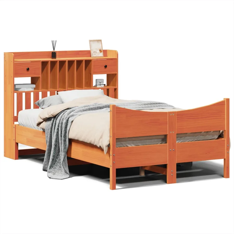 Cadre de lit sans matelas cire marron 135x190cm bois pin massif - 2