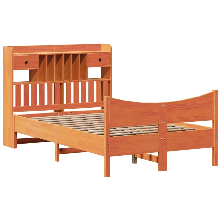 Cadre de lit sans matelas cire marron 135x190cm bois pin massif - 3