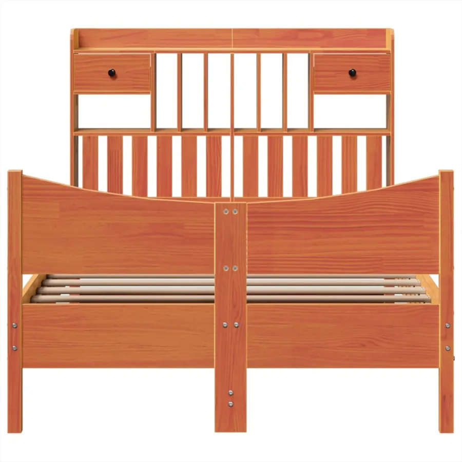 Cadre de lit sans matelas cire marron 135x190cm bois pin massif - 4