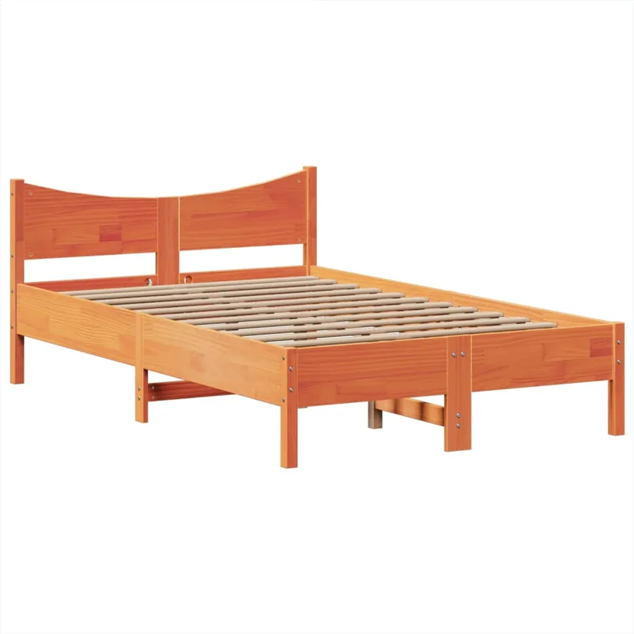 Cadre de lit sans matelas cire marron 135x190cm bois pin massif - 5