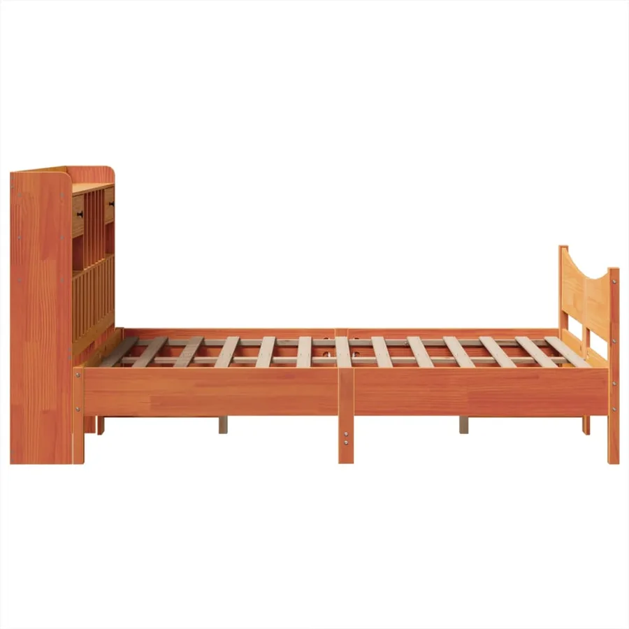 Cadre de lit sans matelas cire marron 135x190cm bois pin massif - 7