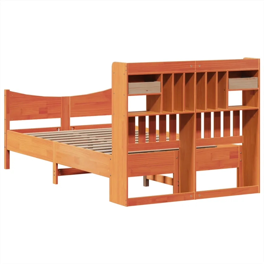 Cadre de lit sans matelas cire marron 135x190cm bois pin massif - 8