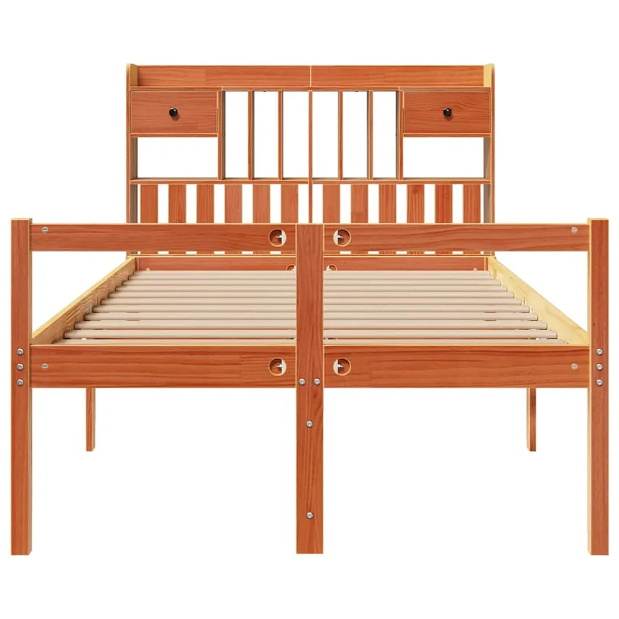 Lit bibliothèque sans matelas cire marron 135x190 cm pin massif - 4