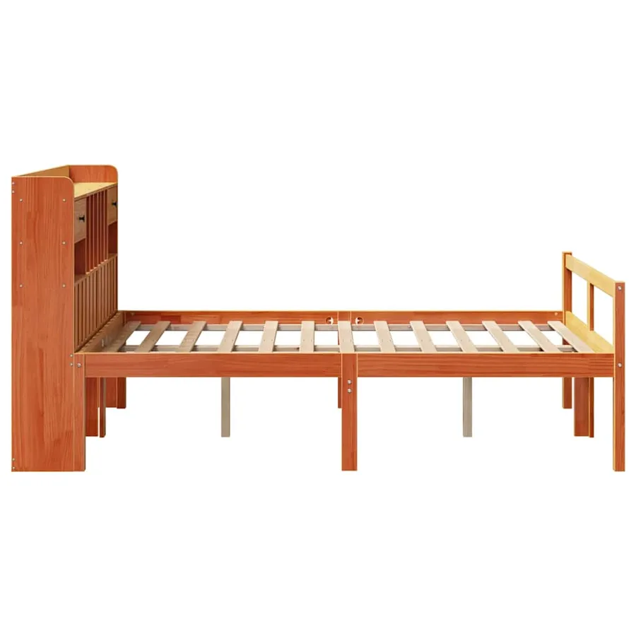 Lit bibliothèque sans matelas cire marron 135x190 cm pin massif - 5