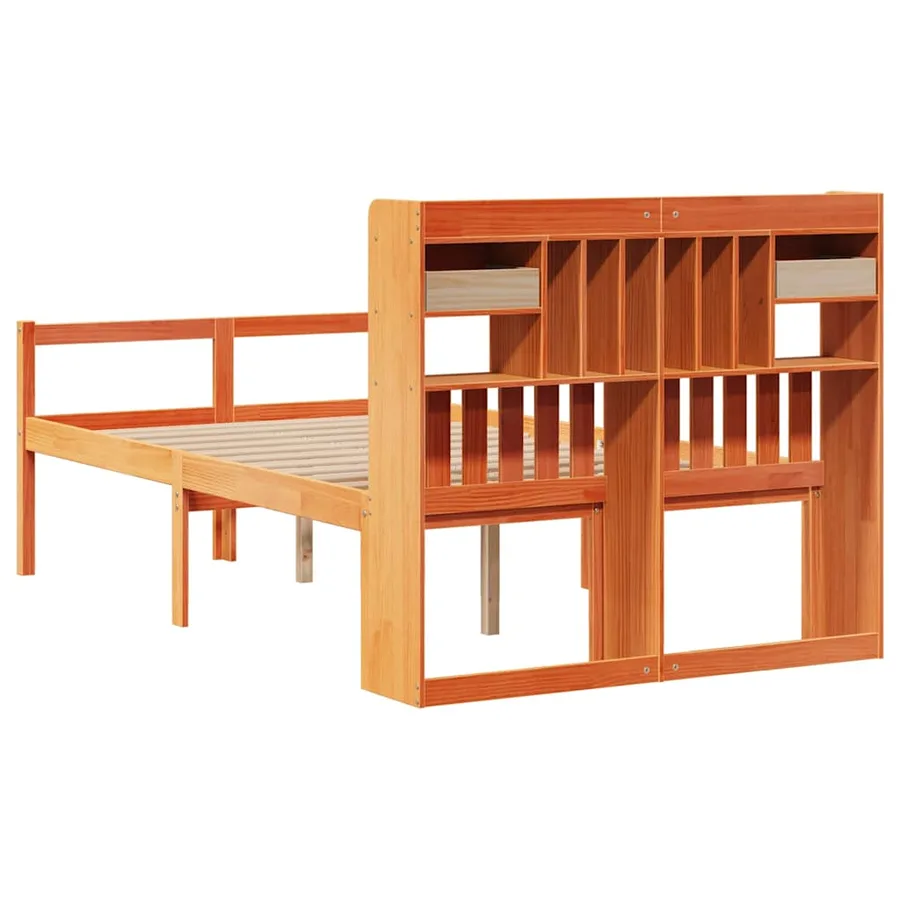 Lit bibliothèque sans matelas cire marron 135x190 cm pin massif - 6