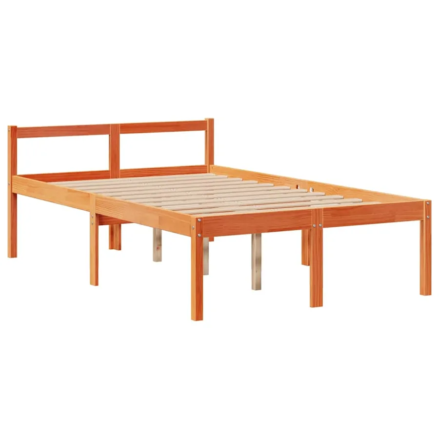 Lit bibliothèque sans matelas cire marron 135x190 cm pin massif - 8