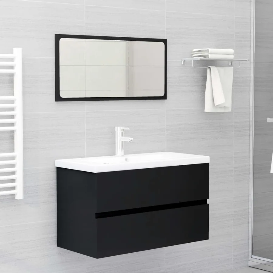 Meubles de salle de bain noir bois d'ingénierie