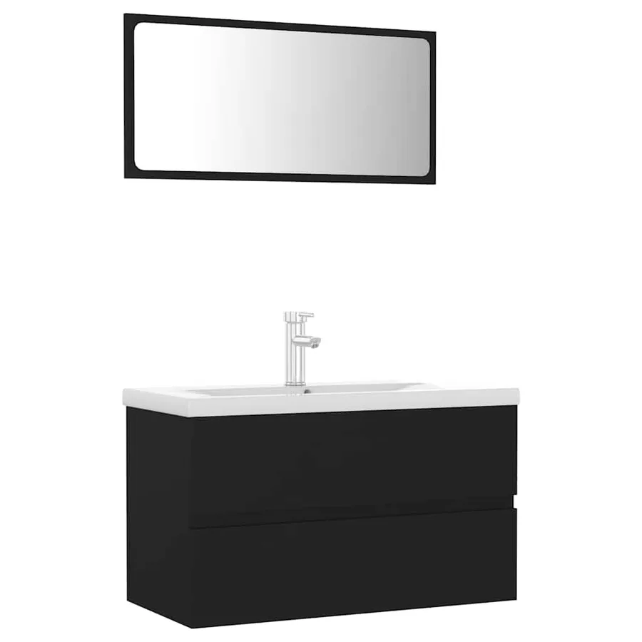 Meubles de salle de bain noir bois d'ingénierie - 2