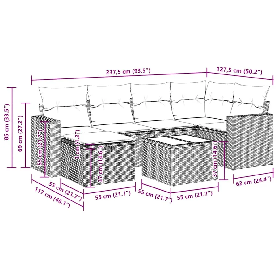 Salon de jardin avec coussins 7 pcs gris résine tressée - 15