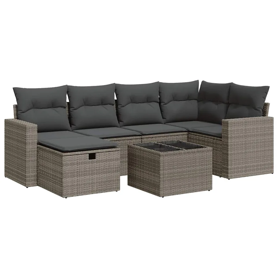 Salon de jardin avec coussins 7 pcs gris résine tressée - 2