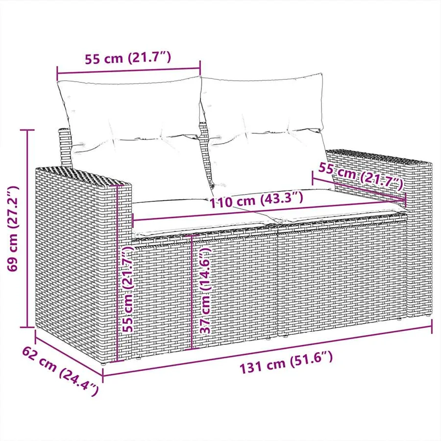 Salon de jardin avec coussins 7 pcs gris résine tressée - 18