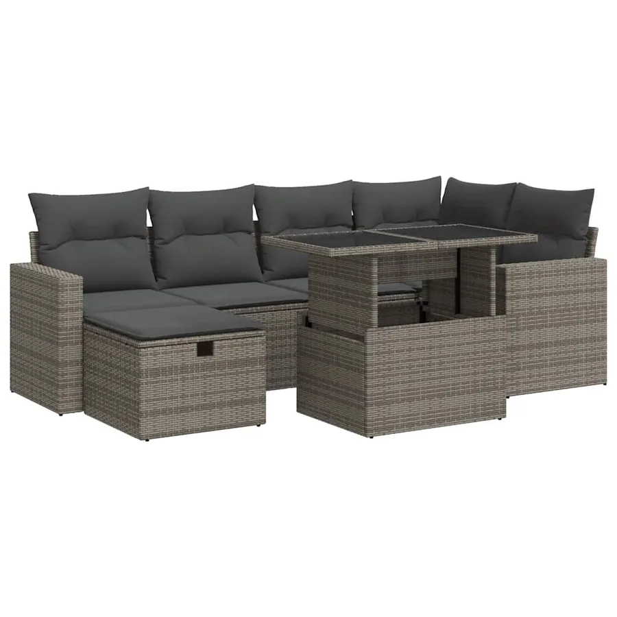 Salon de jardin avec coussins 7 pcs gris résine tressée - 2