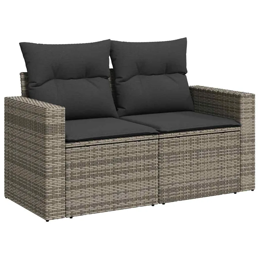Salon de jardin avec coussins 7 pcs gris résine tressée - 3