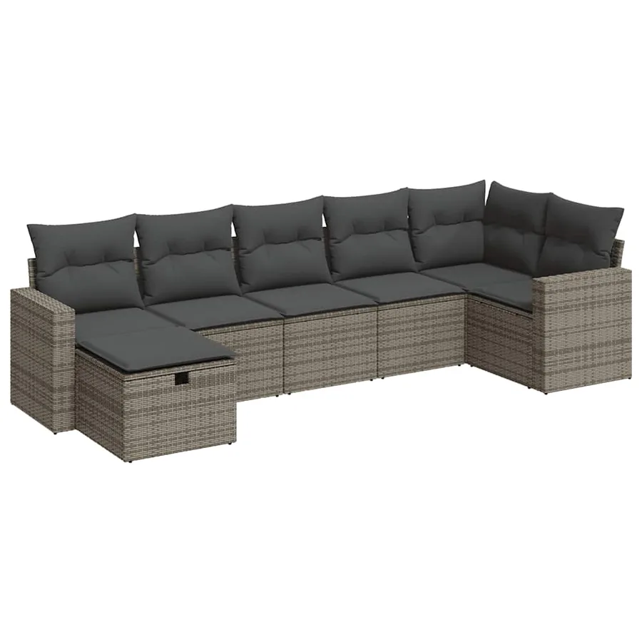 Salon de jardin avec coussins 7 pcs gris résine tressée - 2