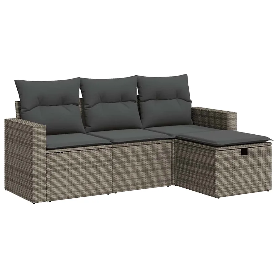Salon de jardin 4 pcs avec coussins gris résine tressée - 2
