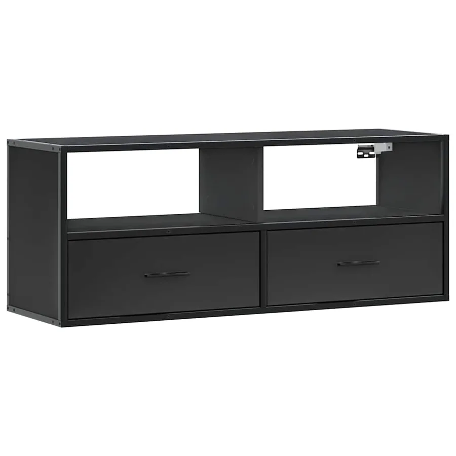 Meuble TV noir 100x31x39,5 cm bois d'ingénierie et métal - 2