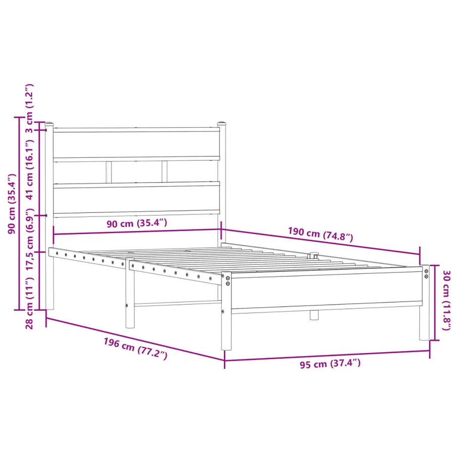 Cadre de lit sans matelas avec tête de lit chêne fumé 90x190 cm - 9