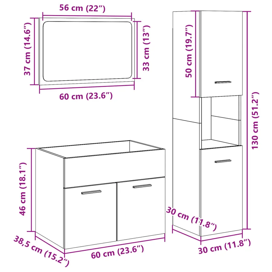 Ensemble de meubles de salle de bain 3 pcs chêne sonoma - 12