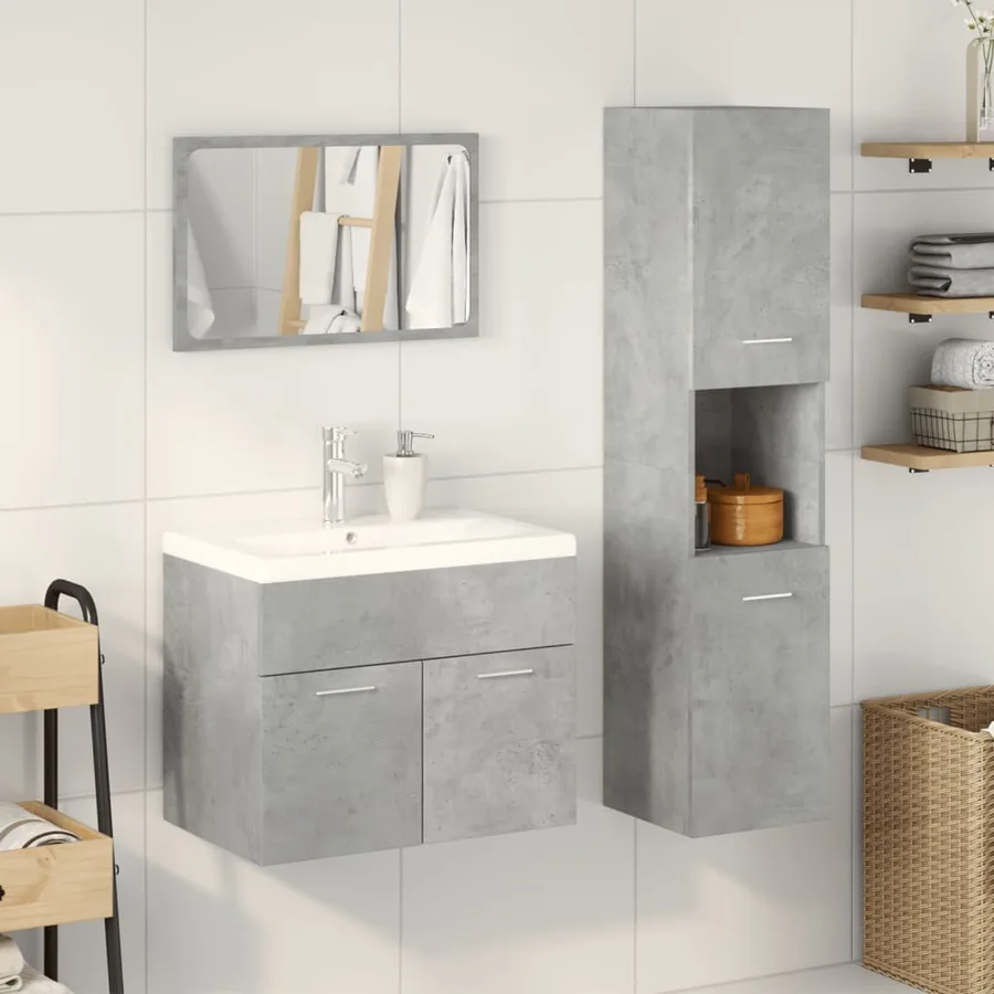 Ensemble de meubles de salle de bain 4 pcs gris béton - 3