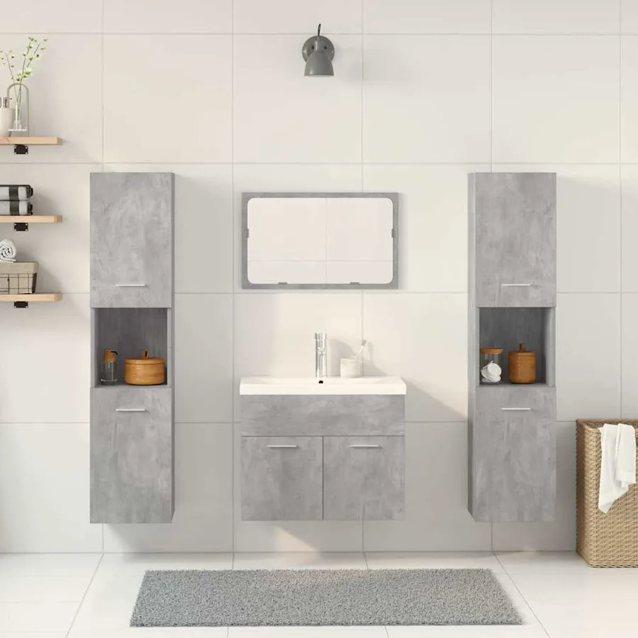 Ensemble de meubles de salle de bain 5 pcs gris béton - 3