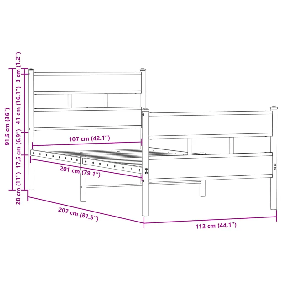 Cadre de lit sans matelas avec tête de lit et pied de lit - 9