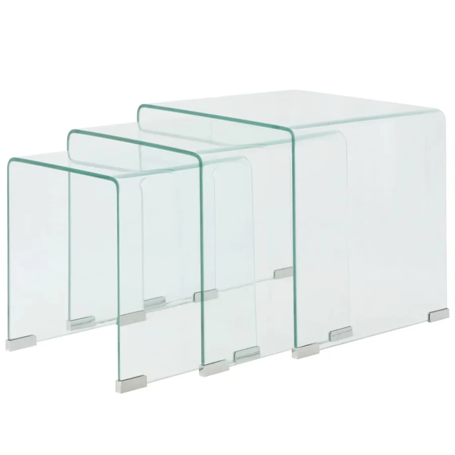 Ensemble de tables gigognes 3 Pièces Verre trempé Transparent