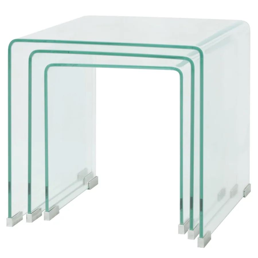 Ensemble de tables gigognes 3 Pièces Verre trempé Transparent - 3