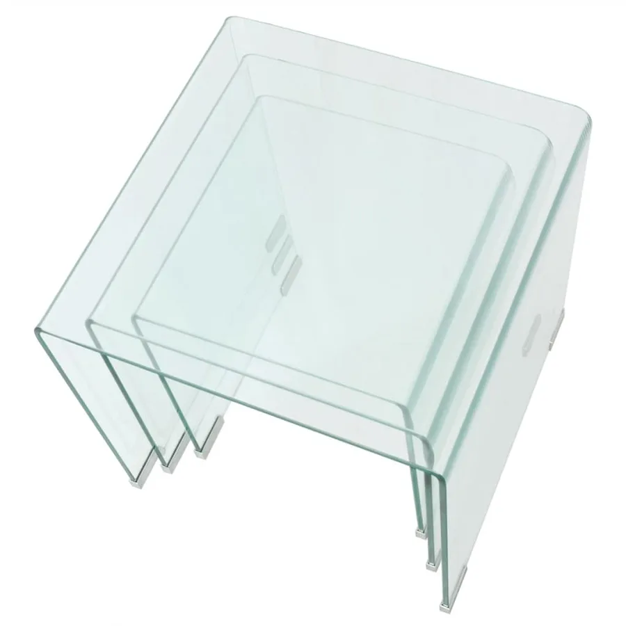 Ensemble de tables gigognes 3 Pièces Verre trempé Transparent - 4