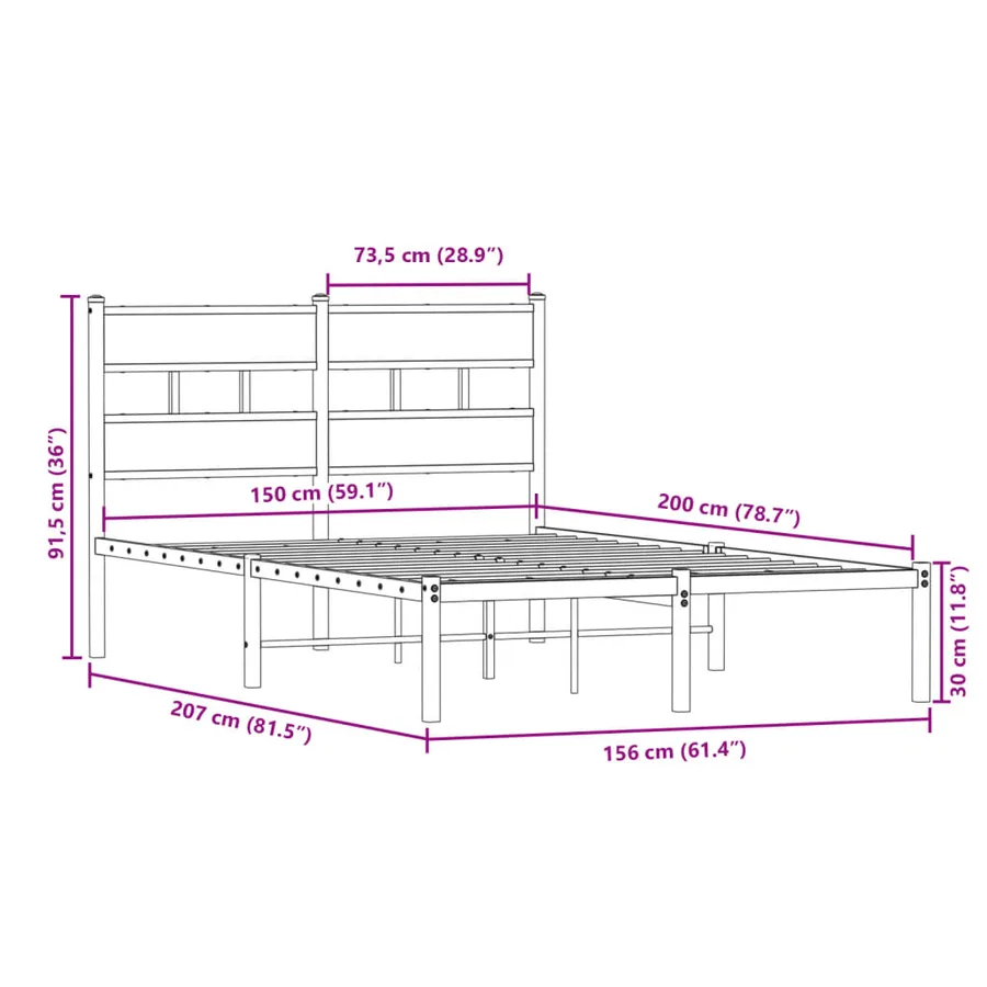 Cadre de lit en métal sans matelas chêne sonoma 150x200 cm - 9