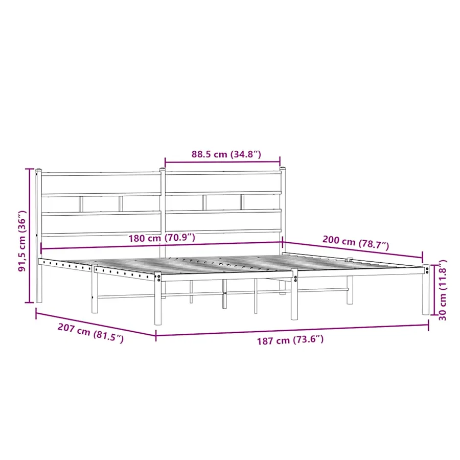 Cadre de lit en métal sans matelas chêne sonoma 180x200 cm - 9