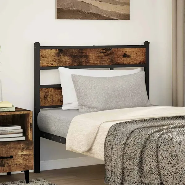 Tête de lit de remplacement chêne fumé 90 cm fer et bois d'ingénierie