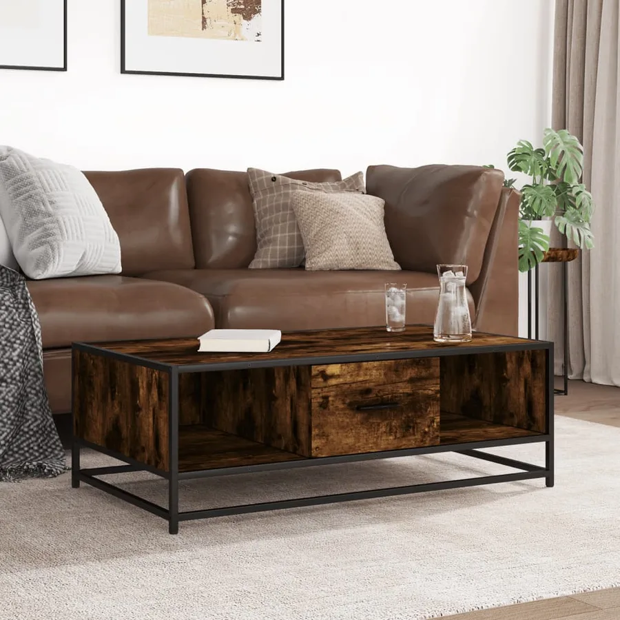 Table basse chêne fumé 100x57x35 cm bois d'ingénierie et métal - 3