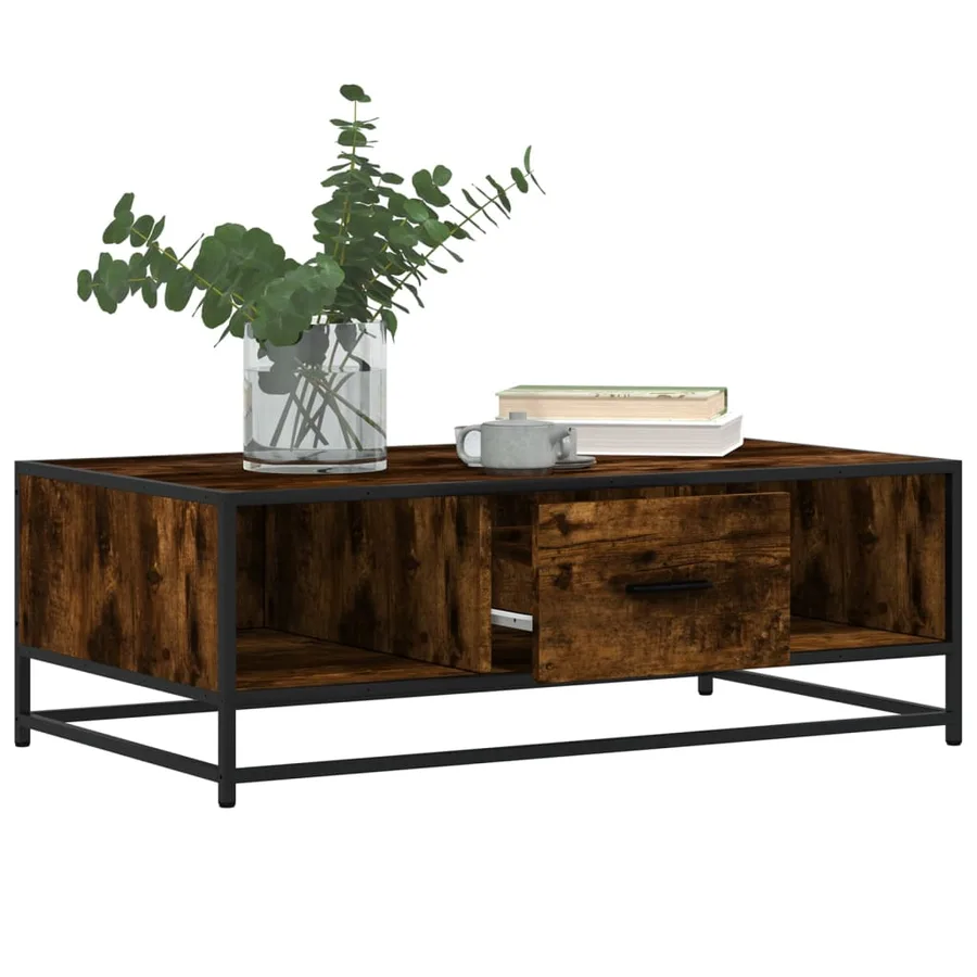 Table basse chêne fumé 100x57x35 cm bois d'ingénierie et métal - 4