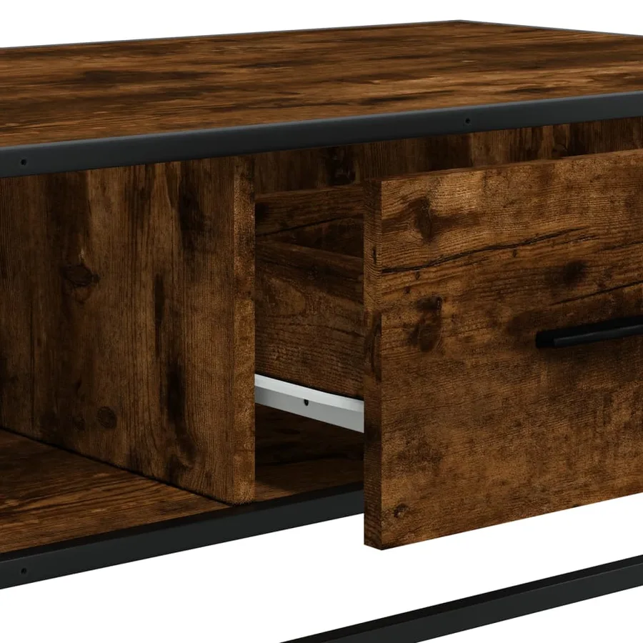 Table basse chêne fumé 100x57x35 cm bois d'ingénierie et métal - 9