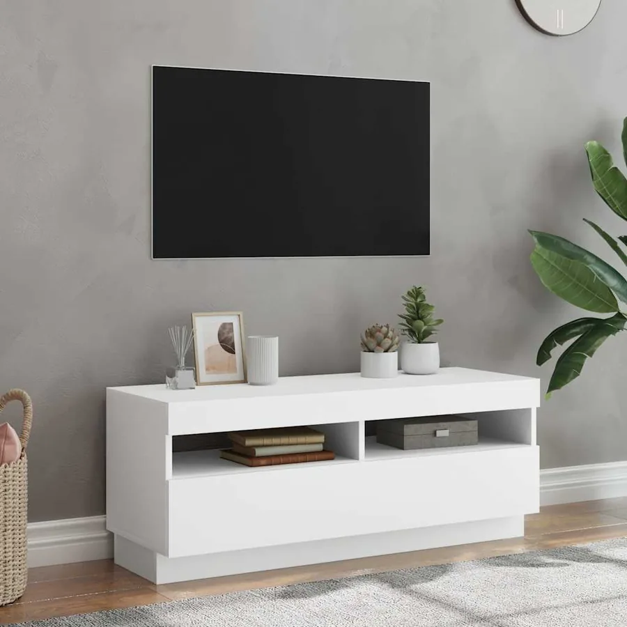 Meuble TV avec lumières LED Blanc 100x35x40 cm