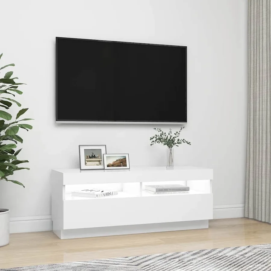 Meuble TV avec lumières LED Blanc 100x35x40 cm - 6