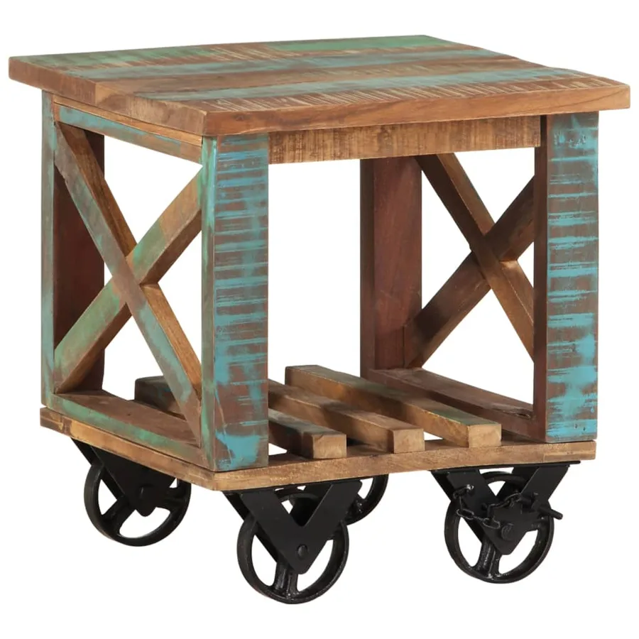 Table d'appoint avec roulettes 40x40x42 cm Bois de récupération - 11