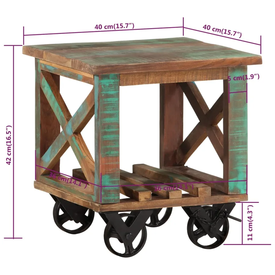 Table d'appoint avec roulettes 40x40x42 cm Bois de récupération - 7