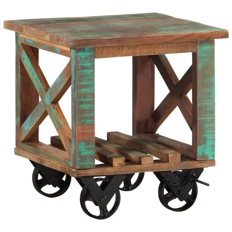 Table d'appoint avec roulettes 40x40x42 cm Bois de récupération - 8