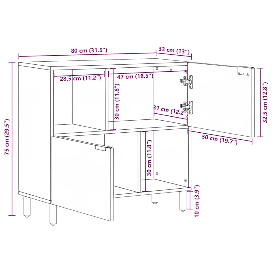 Buffet noir 80x33x75 cm bois d'ingénierie - 12